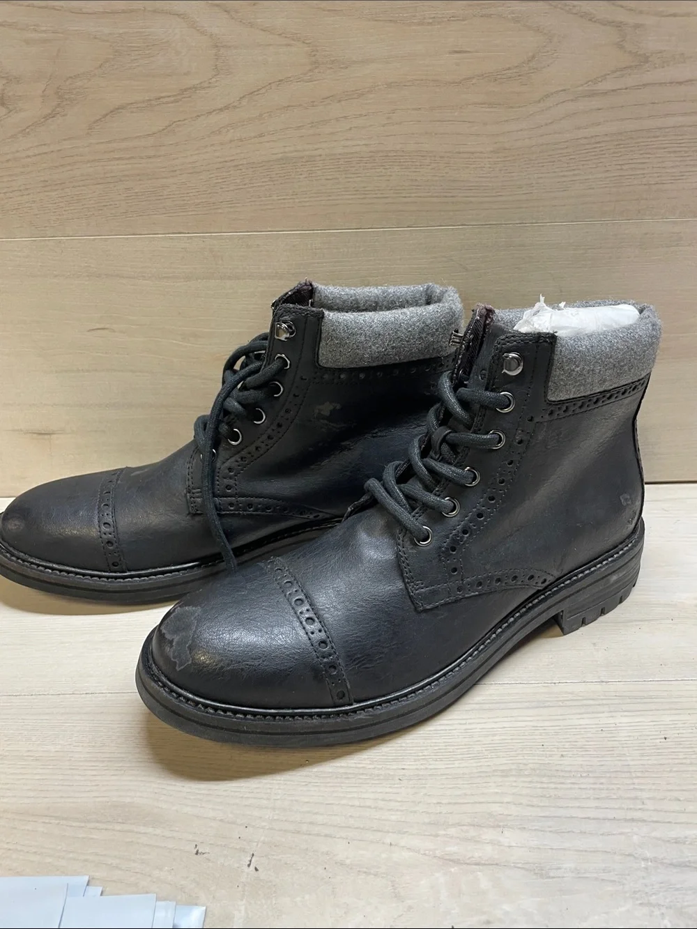 Men's Black Lace-Up Leather Ankle Boots with Padded Collar #1200